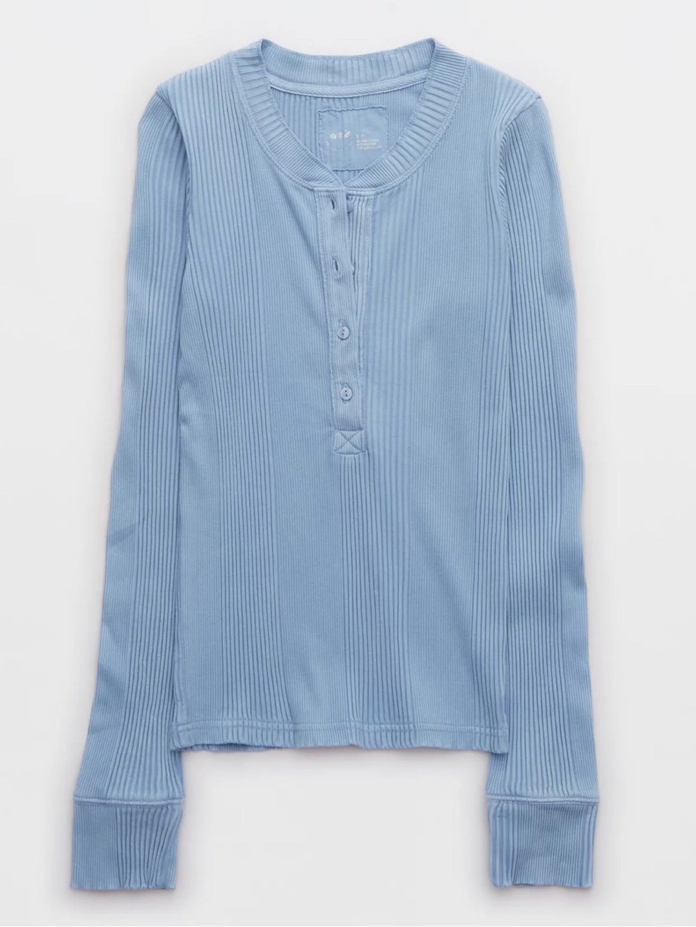 Aerie Road Trip Long Sleeve Henley T-Shirt in Monaco Blue Size Medium Ribbed